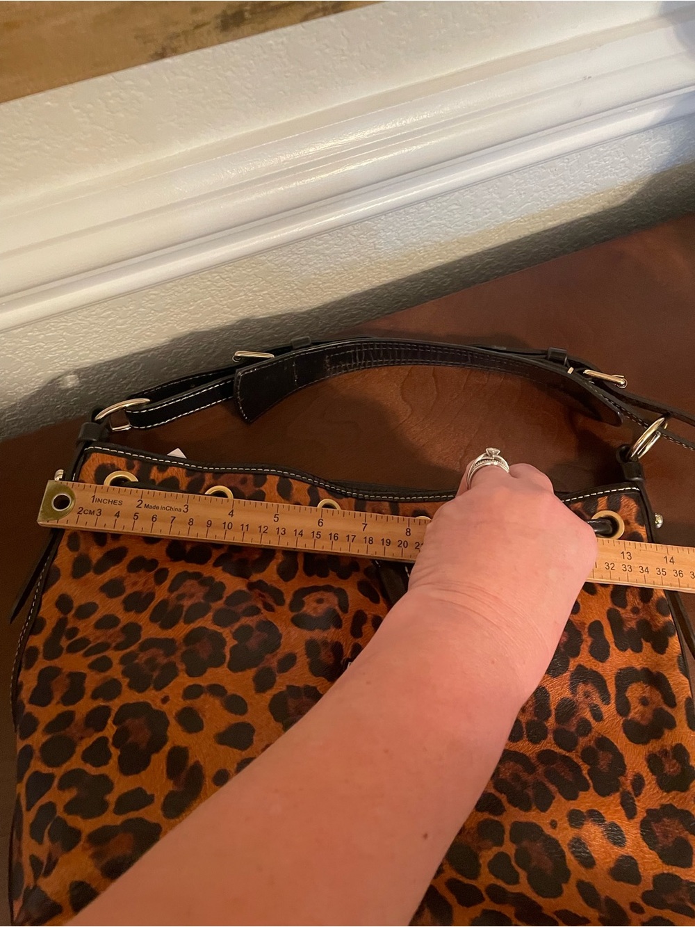 Dooney & Bourke Leopard Print Drawstring Shoulder Bag - Brown and Black - Picture 13 of 15